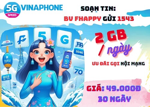Đăng ký gói cước FHAPPY Vinaphone nhận 2GB/ngày chỉ với 49K mỗi tháng
