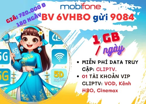 Đăng ký gói cước 6VHBO Mobifone nhận 180GB miễn phí ClipTV 6 tháng