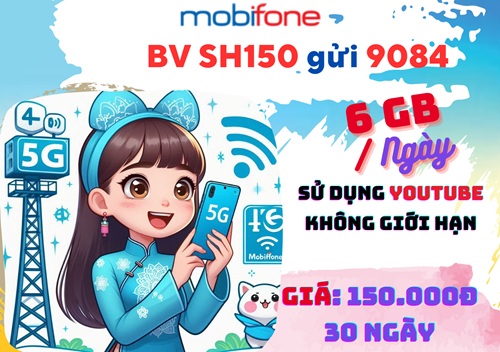 Đăng ký gói cước SH150 Mobifone nhận 180GB data dùng Youtube miễn phí cả tháng